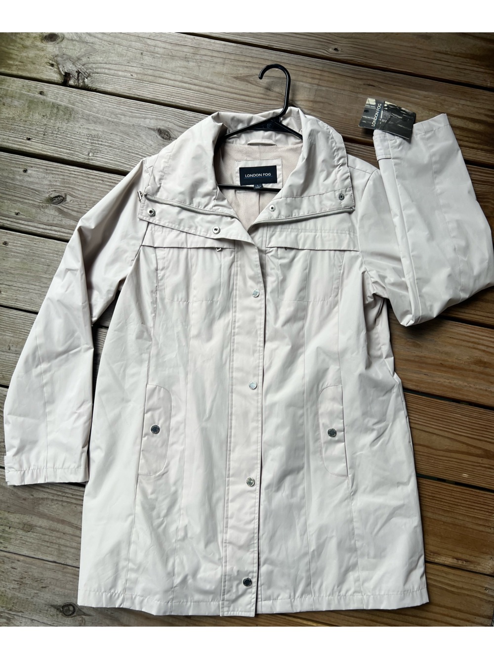 London Fog Cream Hooded Utility Trench Coat Large